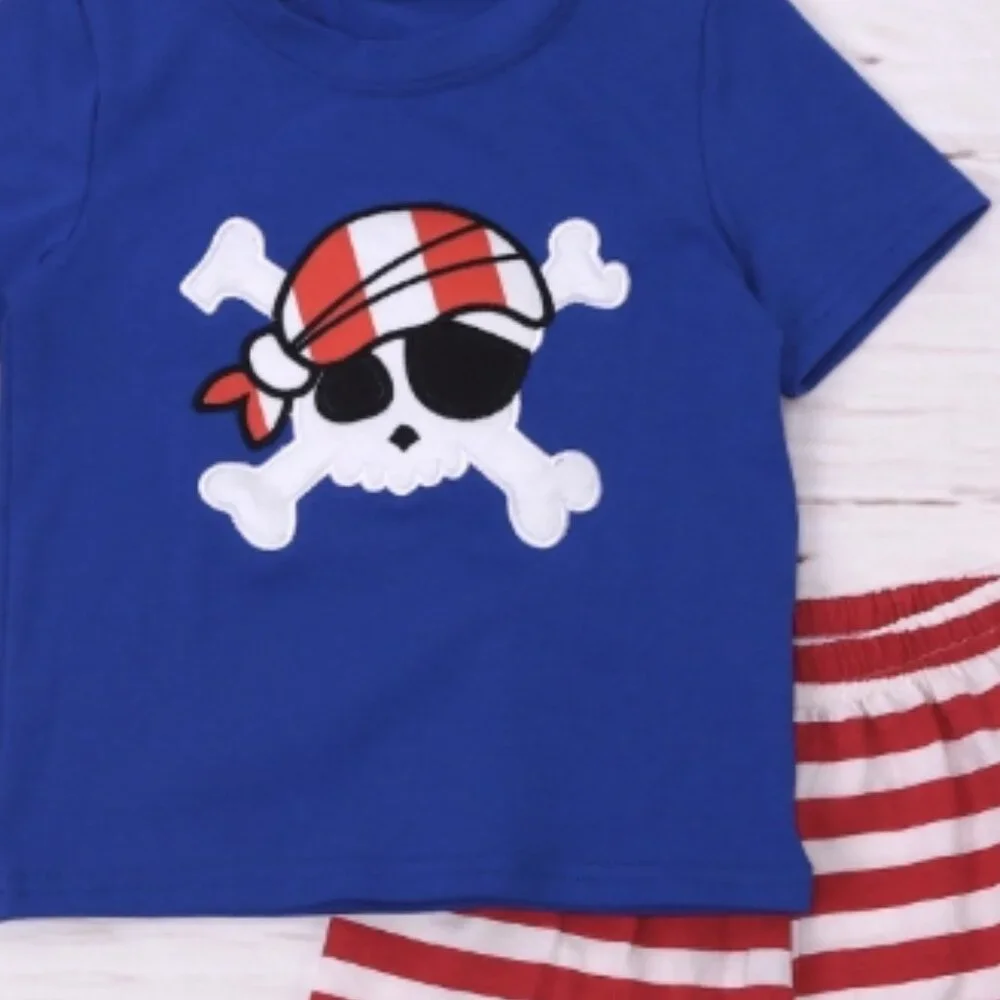 Boutique Pirate Skull Boys Shorts Outfit Set